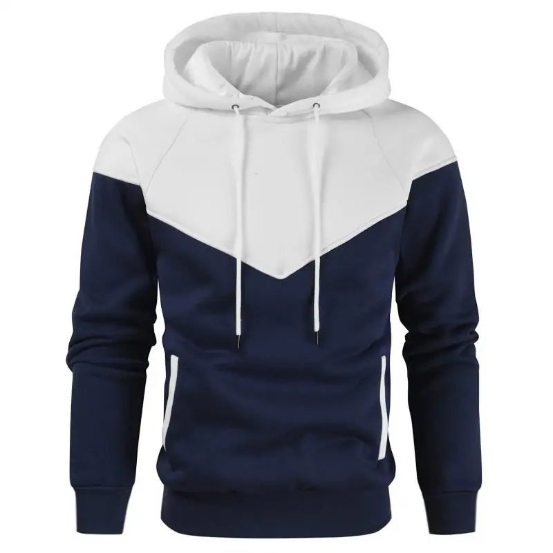 

Men Patchwork Hooded Sweatshirt Casual Loose Warm Streetwear Male Fashion Autumn Winter Sports Pullover Tops Jogging Sportswear