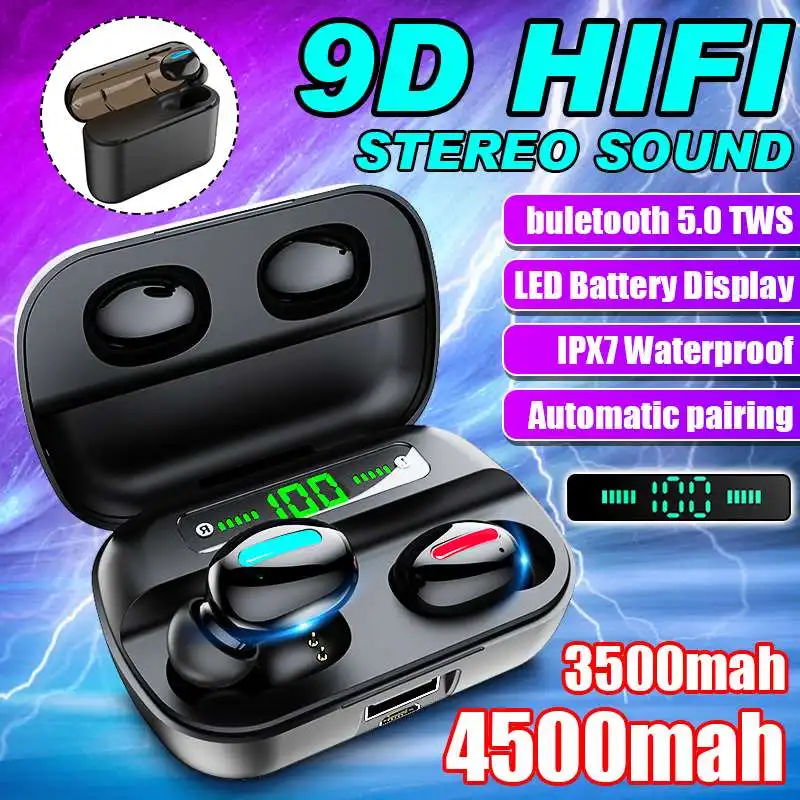

TWS-стереонаушники с зарядным футляром и поддержкой bluetooth 4500 мА · ч