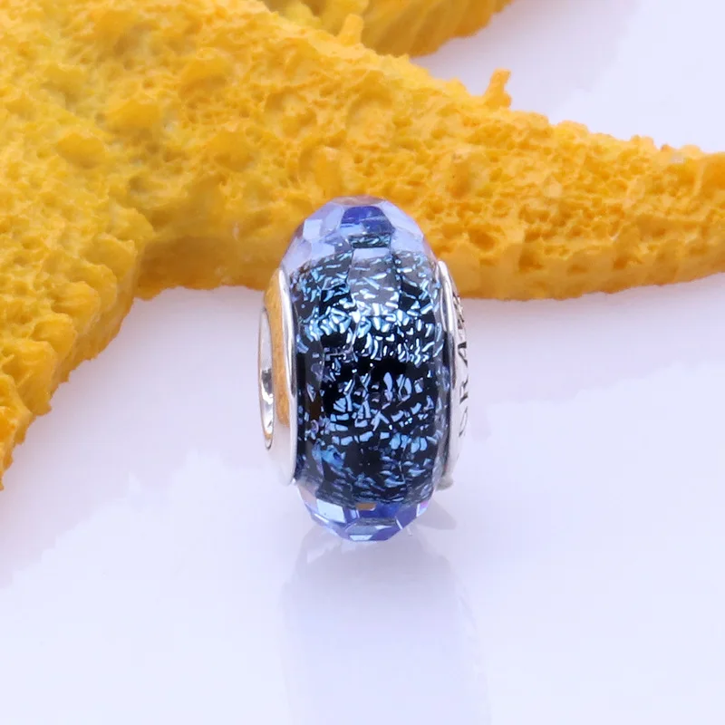 

Стеклянные бусины с голубыми гранями из стерлингового серебра S925, подходят для оригинального браслета, ожерелья, ювелирных изделий своими ...