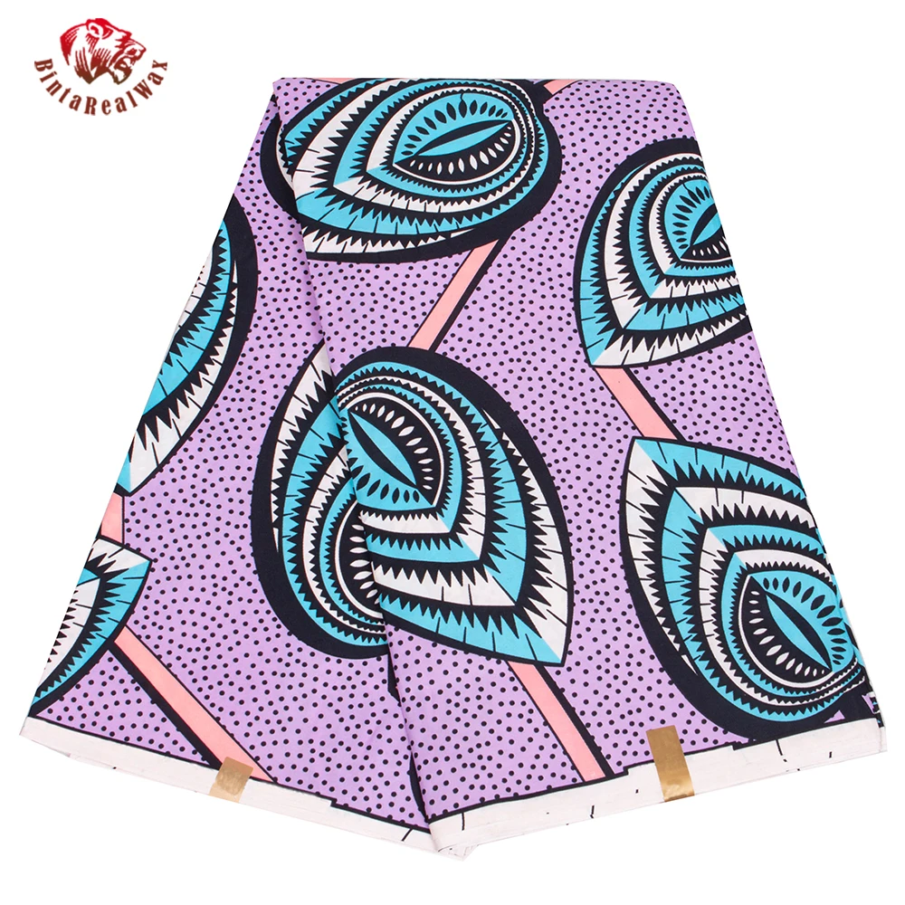 

BintaRealWax 6 Yards/lot African Fabric leaf Pattern Polyester Material for Handwoking Sewing Women Dress Cloth FP6487