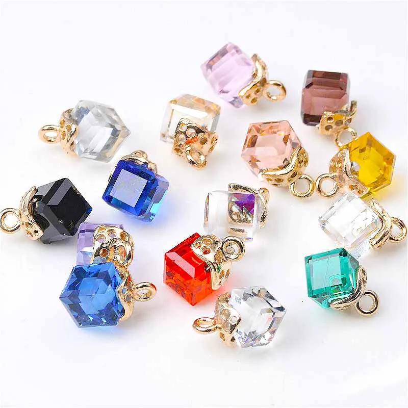 10Pcs Mix Color Glass Earring Charms Diy Findings Bow Tie Bracelets Pendant For Jewelry Making Transparent Ice Cube Resin Craft