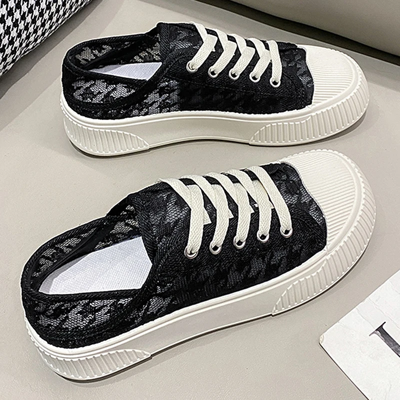 

Female Summer Shoes 2022 for Women Canvas Shoes Breathable Flat-Platform Luxury High Quality Outdoor Walking Sneakers Black