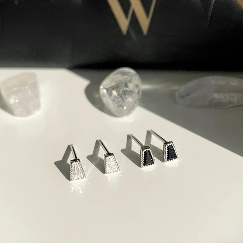 

Lovely Mini Stylish Exquisite Black White Zircon Earrings Silver Color Shiny Geometry Earring For Women Birthday Party Gifts