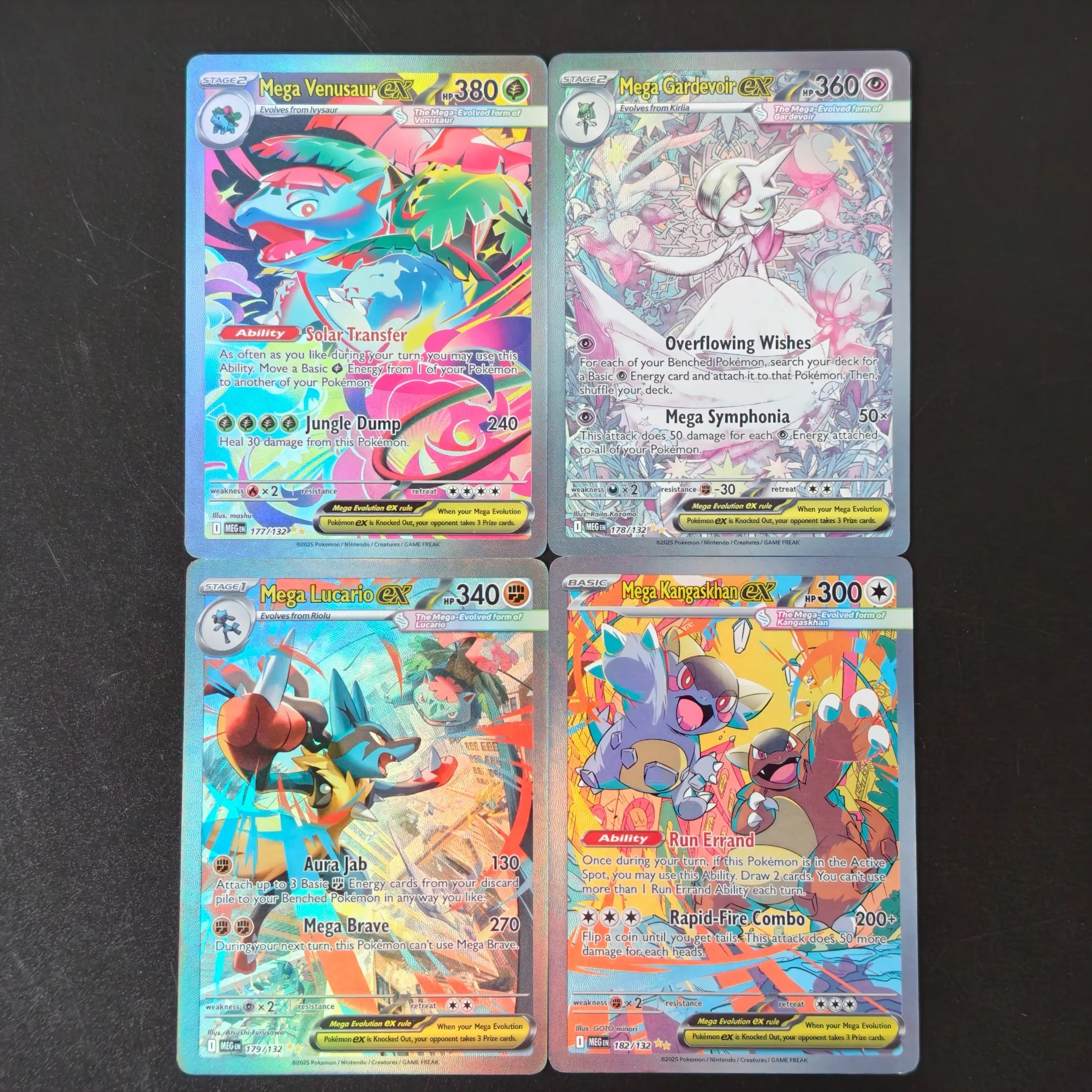 Фото Коллекционные карты Proxy TCG Pokemon Mega Evolution ex SAR Full Art Holo: Мега Венузавр, Гардевуар, Лукарио, Кангаскан (Аниме-коллекция) №1