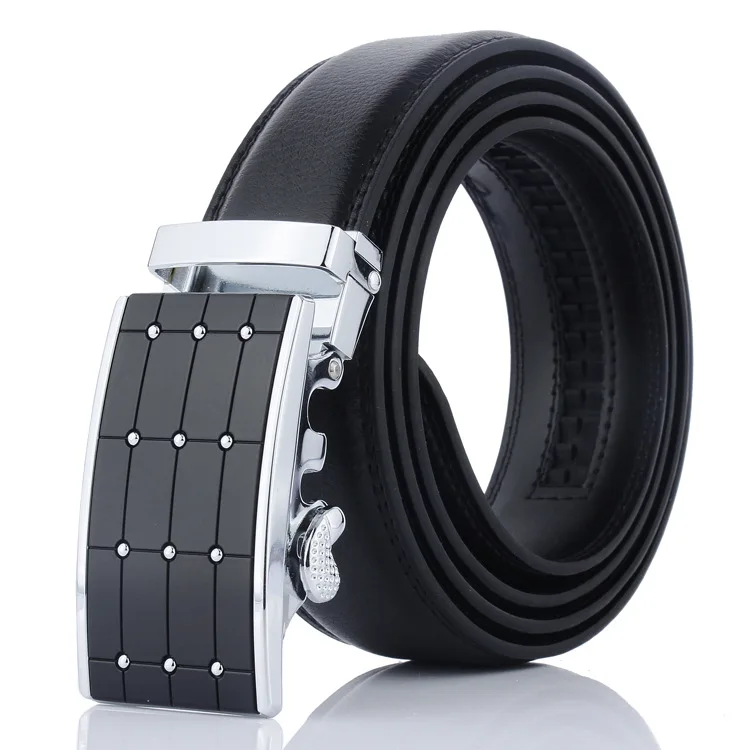 Leisure Business Two-layer Leather Alloy Automatic Buckle Leather Soft Belt Grid Belts for Young and Middle-aged Wholesale