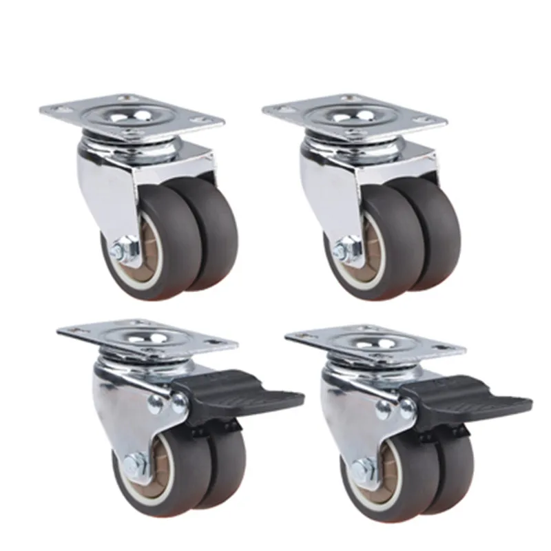 

4PCS Swivel Casters Wheels 1.5" / 2" Heavy Duty Soft Rubber Roller Furniture Caster With Brake for Platform Trolley