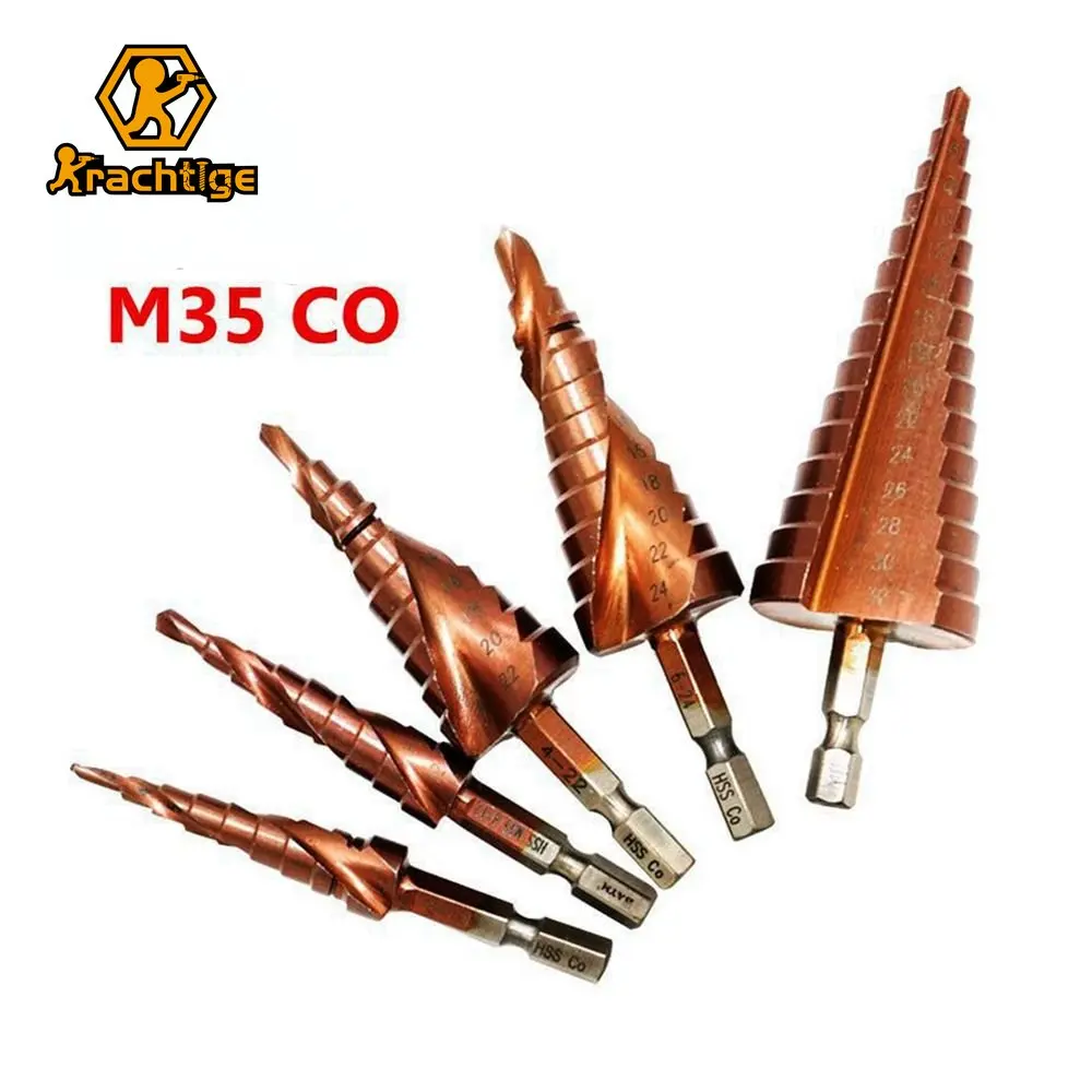 

Krachtige 5pcs M35 Co Hex Shank 1/4 Inch Spiral Flute Grooved Step Drill Bit HSS Cobalt Multiple Hole 3-12 4-12 4-22 6-24 4-32mm