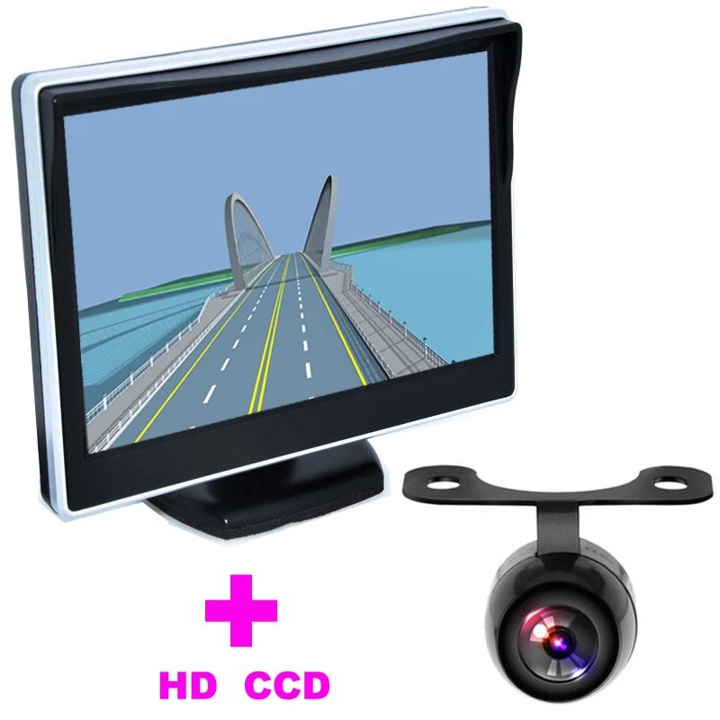 

5" TFT LCD Car Monitor + 2 in 1 Auto Parking Assistance System Universal Car Rearview Camera backup camera CCD 170 Angle monitor