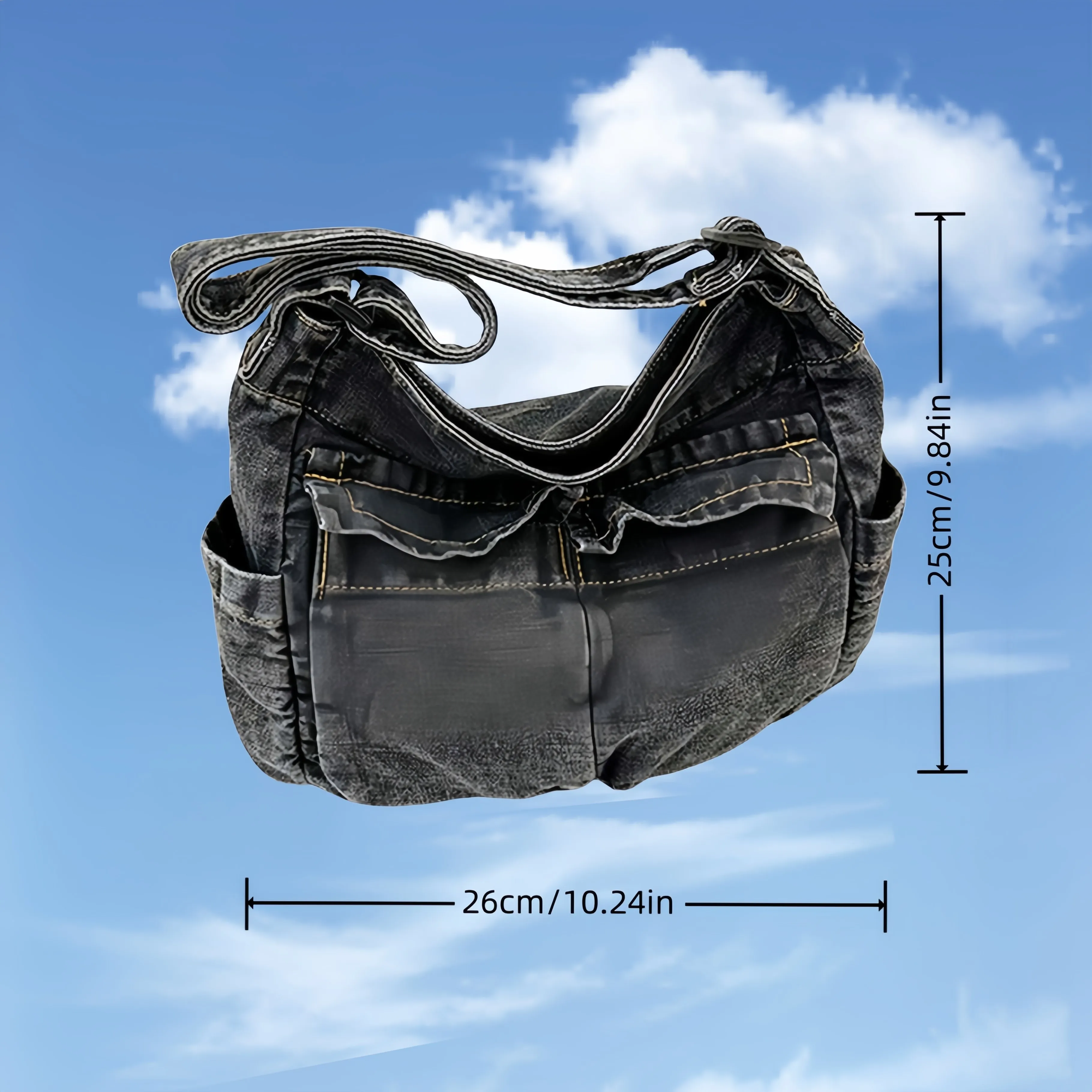 Deshuluo Большая вместительная ретро-модная повседневная джинсовая женская сумка