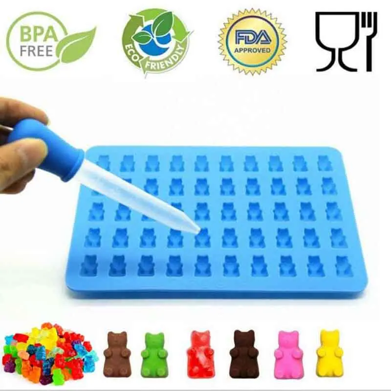 Silicone Forms Silicone Mold Gummy Bear Shape Bear Mould Jelly Bear Cake Candy Trays With Dropper Rubber Chocolate Maker