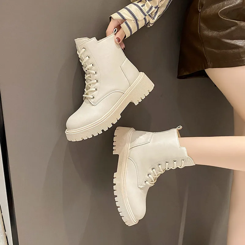 

Женские резиновые ботинки, ботинки с круглым носком, женская зимняя обувь на молнии, дождевая элегантная обувь в стиле «Лолита», Дамская обувь на среднем каблуке со шнуровкой, 2022