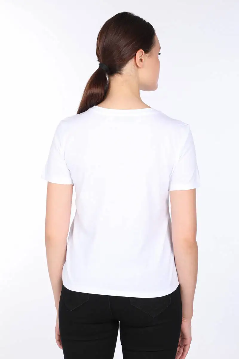 

Womens White Frilly Crew Neck T-shirt