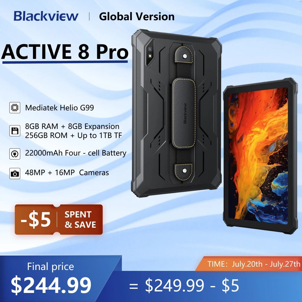 

Original Blackview Active 8 Pro Rugged Tablets Android 13 10.36" 2.4K Display Helio G99 16GB 256GB Tablet PC 22000mAh