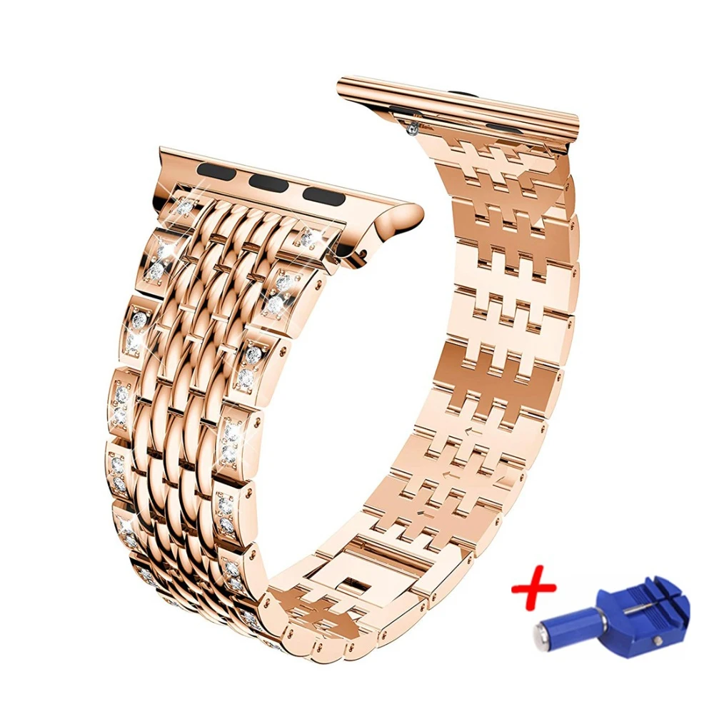 

Link bracelet strap For Apple watch band 41mm 45mm 40mm 44mm 42m 38mm Diamond Stainless steel watchband iwatch series 5 3 6 SE 7