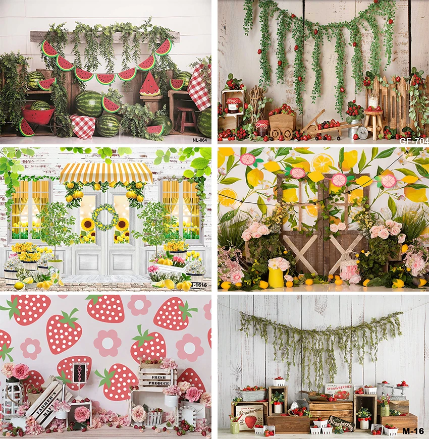 

Photography Backdrop Fruits Watermelon Strawberry Lemon Cake Smash Decorations Photo Background 1st Birthday Baby Shower Props