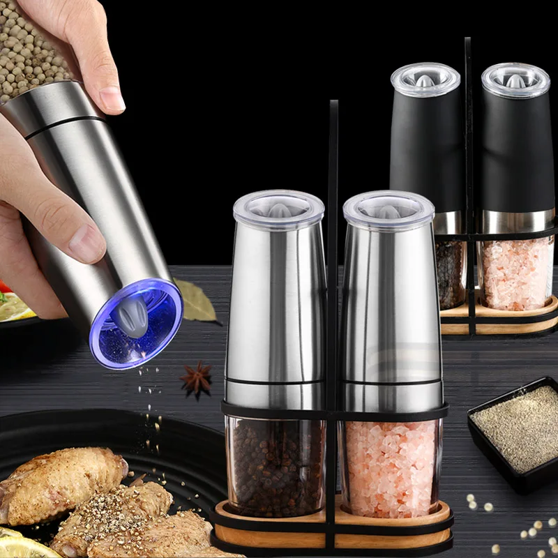 

Electric Salt and Pepper Grinders Stainless Steel Automatic Gravity Herb Spice Mill Adjustable Coarseness Kitchen Gadget Sets