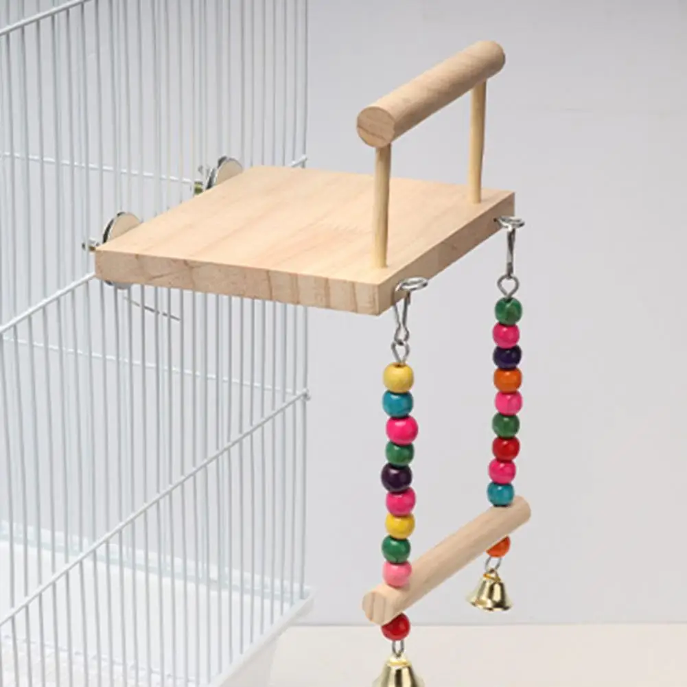 

Ornamental Parrots Swing Toy Reusable Wood Platform Cage Toy Parrot Stand Hanging Swing Parrot Toy Teeth Grinding