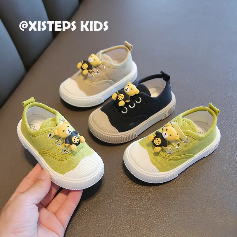 

Super Cute Bear Toddler Canvas Shoes Non-slip Children Girls Boys Casual Sneakers 1-7Y Kids Sport Shoes Sapato Infantil Black