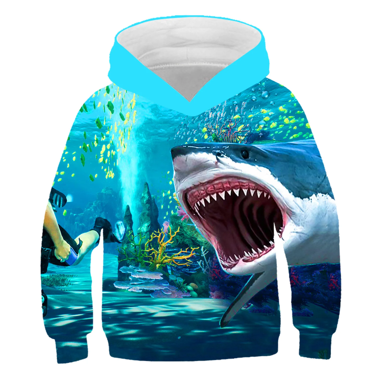 

Детская толстовка с капюшоном, с принтом «океанская Акула», одежда для маленьких мальчиков и девочек, свитшот, подарок, демисезонное теплое ...