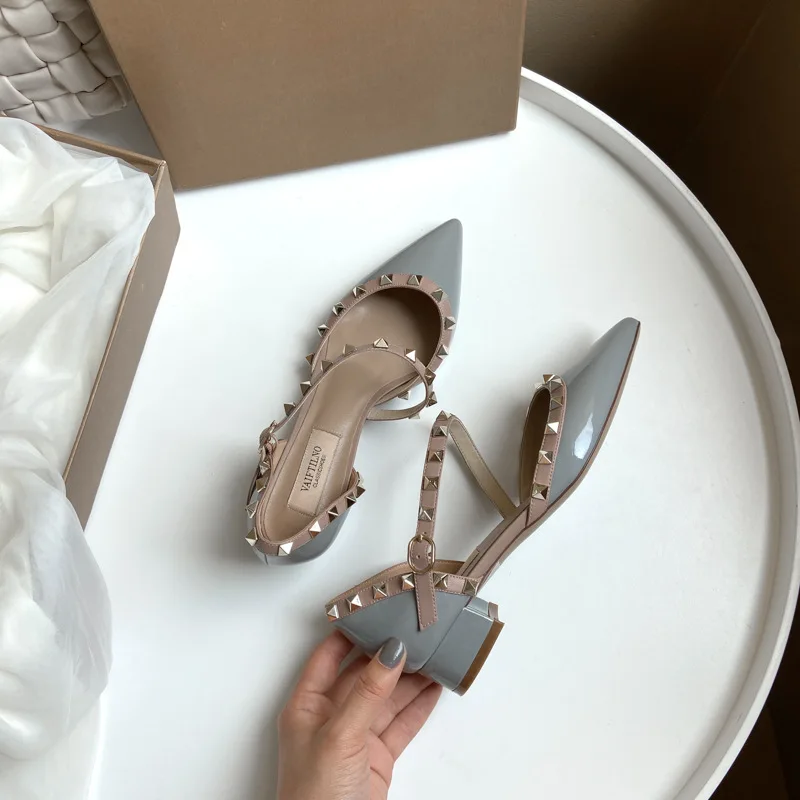 Women's Summer Sandals 2023 With Low Heels Casual Shoes Ankle Strap For Woman High Heels Brand Rivets Elegant Office Pumps Shoes