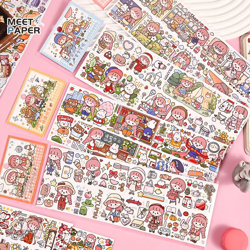

1 Sheet Cute Kawaii Girl Vintage People Stickers for Decoration Aesthetic Washi Scrapbooking Supplie Journal Planner Stationery