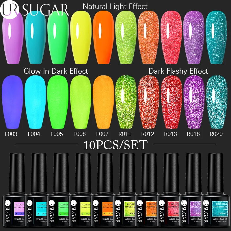 UR SUGAR 8/10 шт неоновый светоотражающий гель для ногтей набор светящийся в темноте