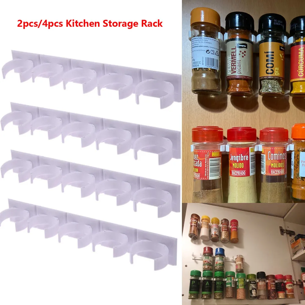 

2/4pc Clips Kitchen Spice Rack Organizer Spice Jars Holder Gripper Clip Strips Stick to Cabinet Door Wall Refregerator Organizer