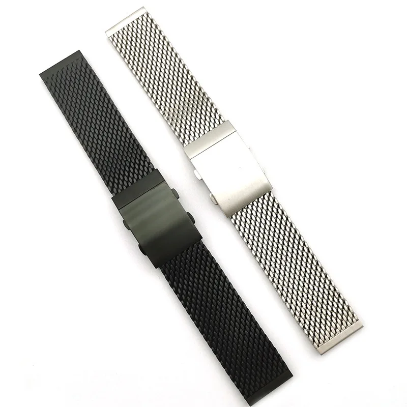 316L Stainless Steel 22MM Silver Thick Mesh Shark Extension Buckle Watch Band With Quick Release Bar Fit For SKX007 Dive Watch