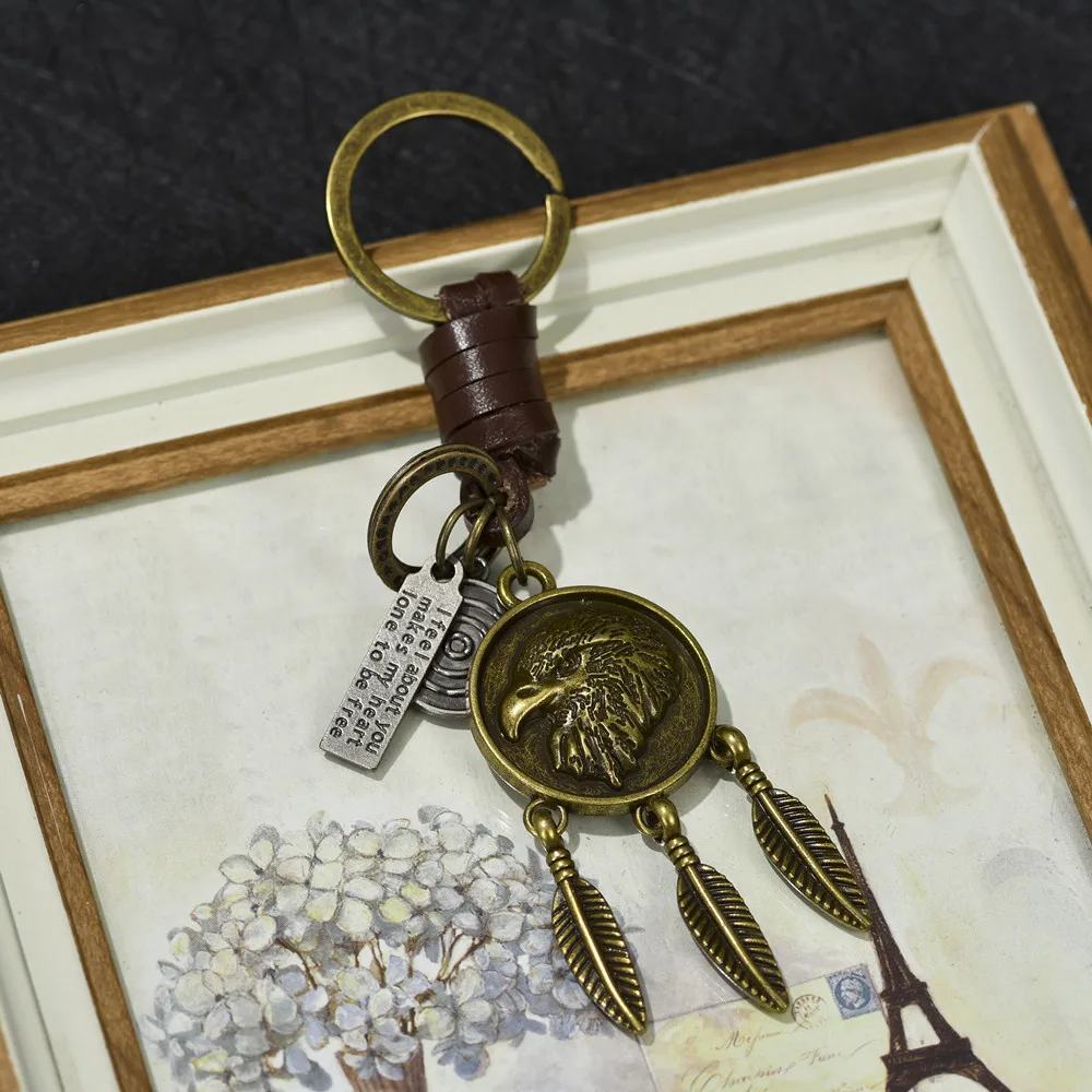 Simple Eagle Pendant Vintage Personalized Car Cowhide Keychain Creative Men's Pendant Handwoven Keychain Accessories
