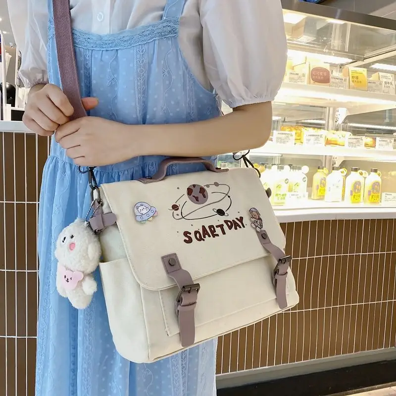 

Ladies Canvas Bag Crossbody Large Capacity Tote Bag Korean Style Shoulder Bag Student Class Bag Tuition Bag