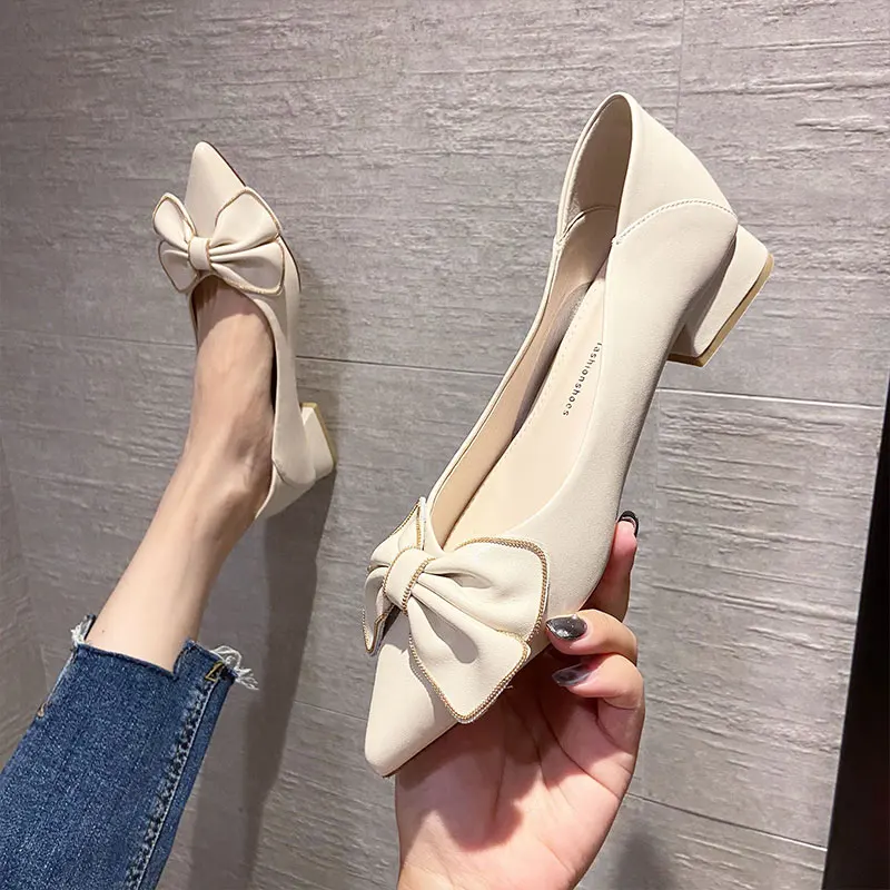 

Women's Shoes Fall Black One Size Pointed Toe Daily Low Flat Heel Solid Color Bow Casual High Heels