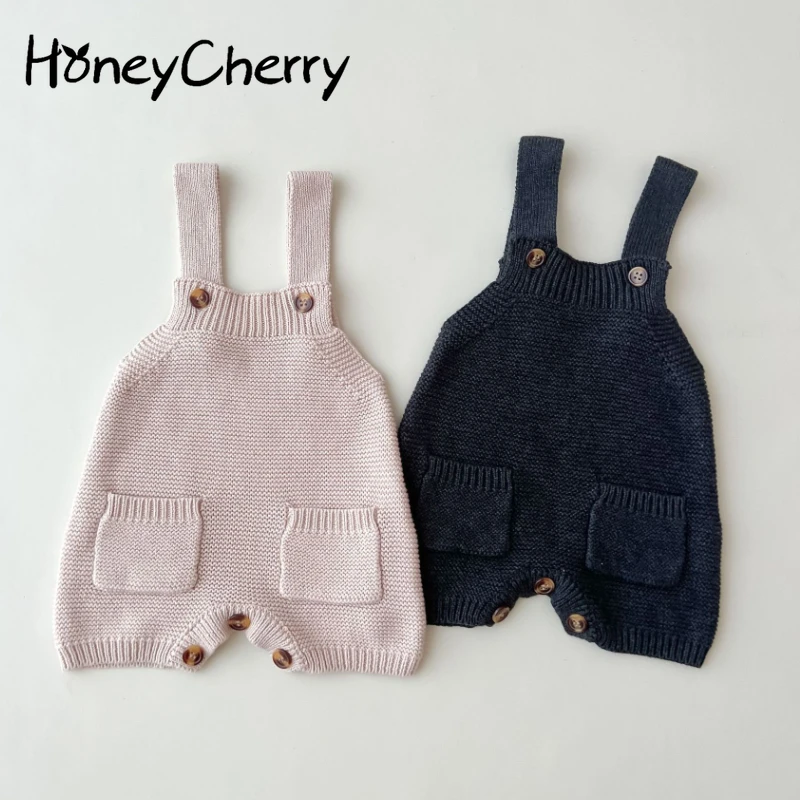 

Autumn Baby Suspender Romper Sweater Knitted Jumpsuit Pocket Overalls Newborn Photography Romper