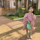 Весна 2022, Новое поступление, платье с длинным рукавом и цветочным принтом для девочек, детские платья принцессы