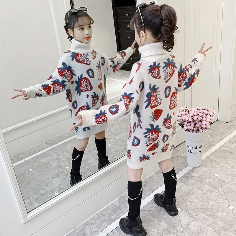 

2023 Korea Autumn Winter One-piece Dress Cropped Sweaters Knitted Sweater Tops Elementary Girls Knitwears Toddler Girl Dresses
