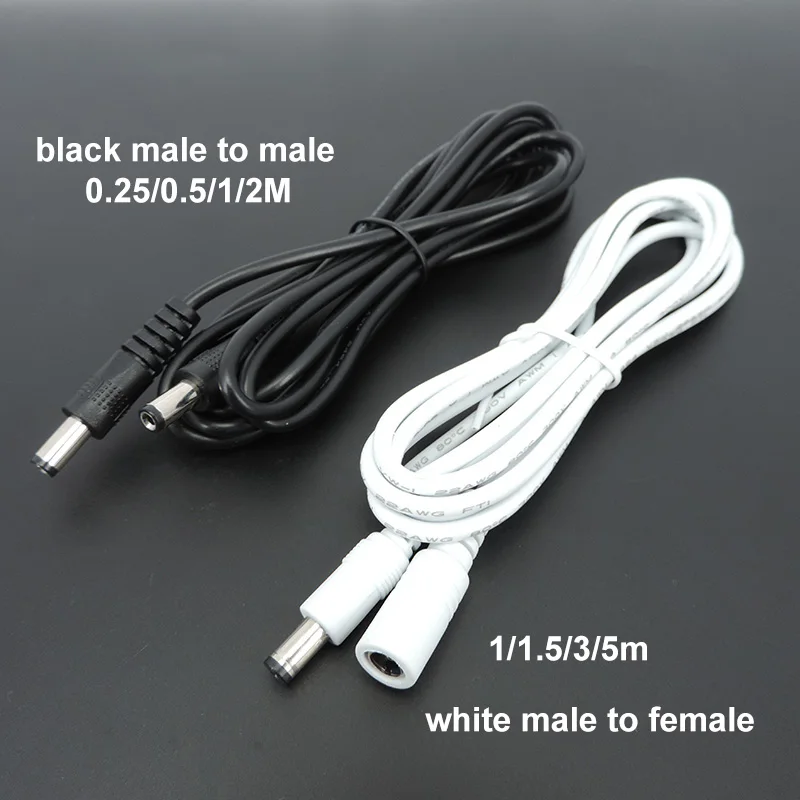 White Black Cable Plug 5.5x2.1mm Connector Wire 12v Extension Cords