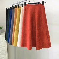 women suede skirt long skirts 2021 spring warm office lady vintage brand a line korean fashion clothing casual loose long skirt