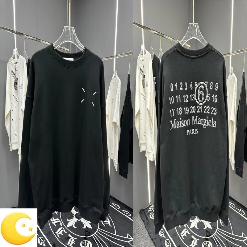 

Front Four Stitching LOGO MM6 Margiela Sweatshirts Back Cracked Digit Print Sweatshirts Men Women Oversize