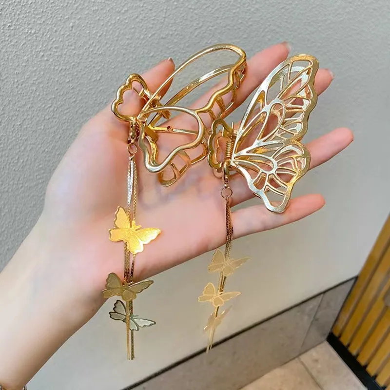 

Korean Metal Gold Color Butterfly Hair Claw Women Vintage Tassel Pendant Hair Clips Headband Hairpin Hair Crab Hair Accessories