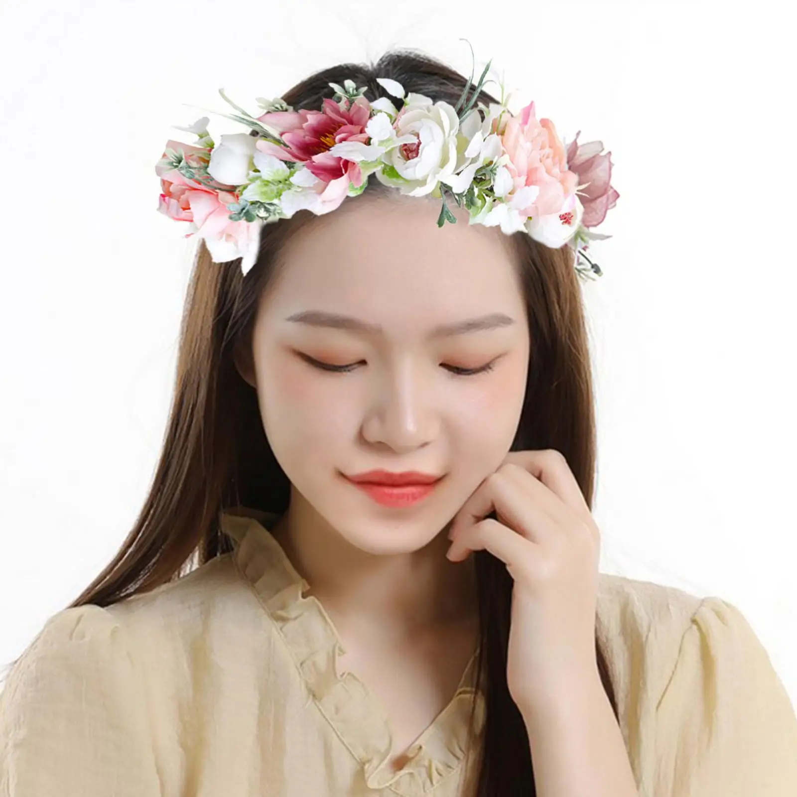 

Flower Headband Bohemian Adjustable with Ribbon Floral Headpiece Flower Crown Garland for Party Festival Bridal Bridesmaid Women