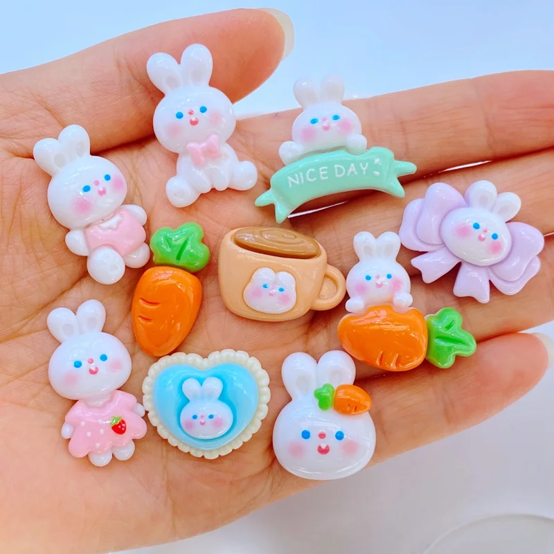 

10Pcs New Cartoon Rabbit Tie Fruit Radish Flat Back Resin Cabochons Scrapbooking DIY Jewelry Craft Decoration Accessorie