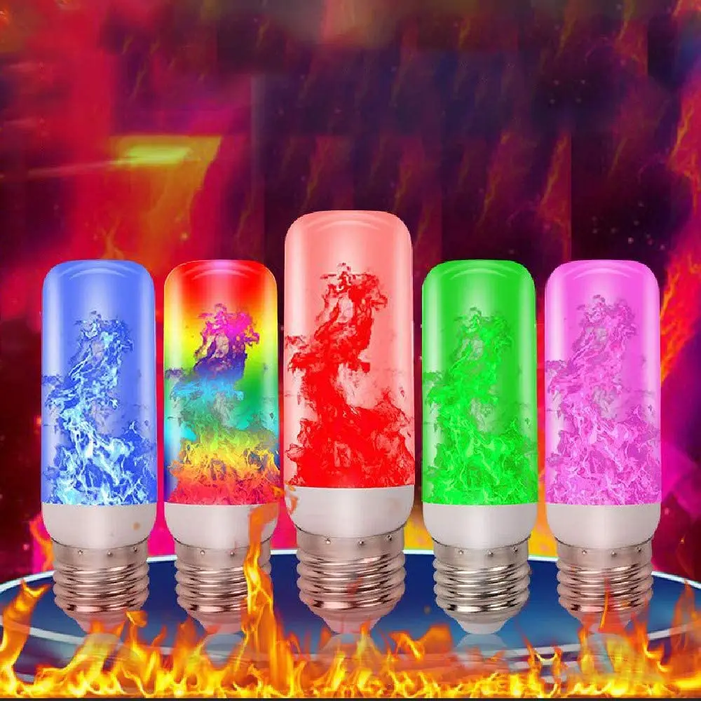 

Светодиодный ные лампы с эффектом пламени, 3 режима, цветные огненные мерцающие украшения, E27Base 5 Вт, вверх дном, имитация мерцания, светильни...