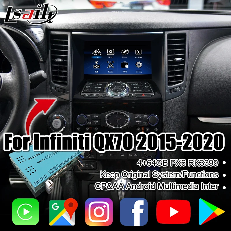 

Lsailt беспроводной CP/AA Android мультимедийный интерфейс для Infiniti QX70 Q70 JX FX M 2015-2018 с Play Store, GPS-навигация
