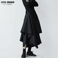 japanese fashion gothic high waist pleated womens asymmetrical personality irregular design black harajuku punk cargo skirt