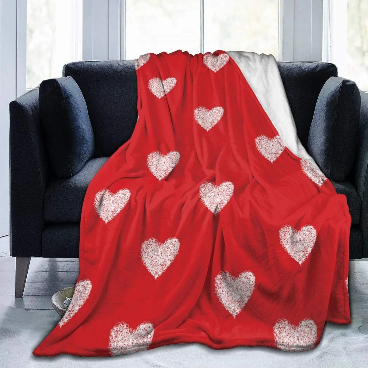 

Happy Valentine's Day Heart Red Soft Throw Blanket Lightweight Warm Flannel Fleece Blanket for Couch Bed Sofa Travel Camping