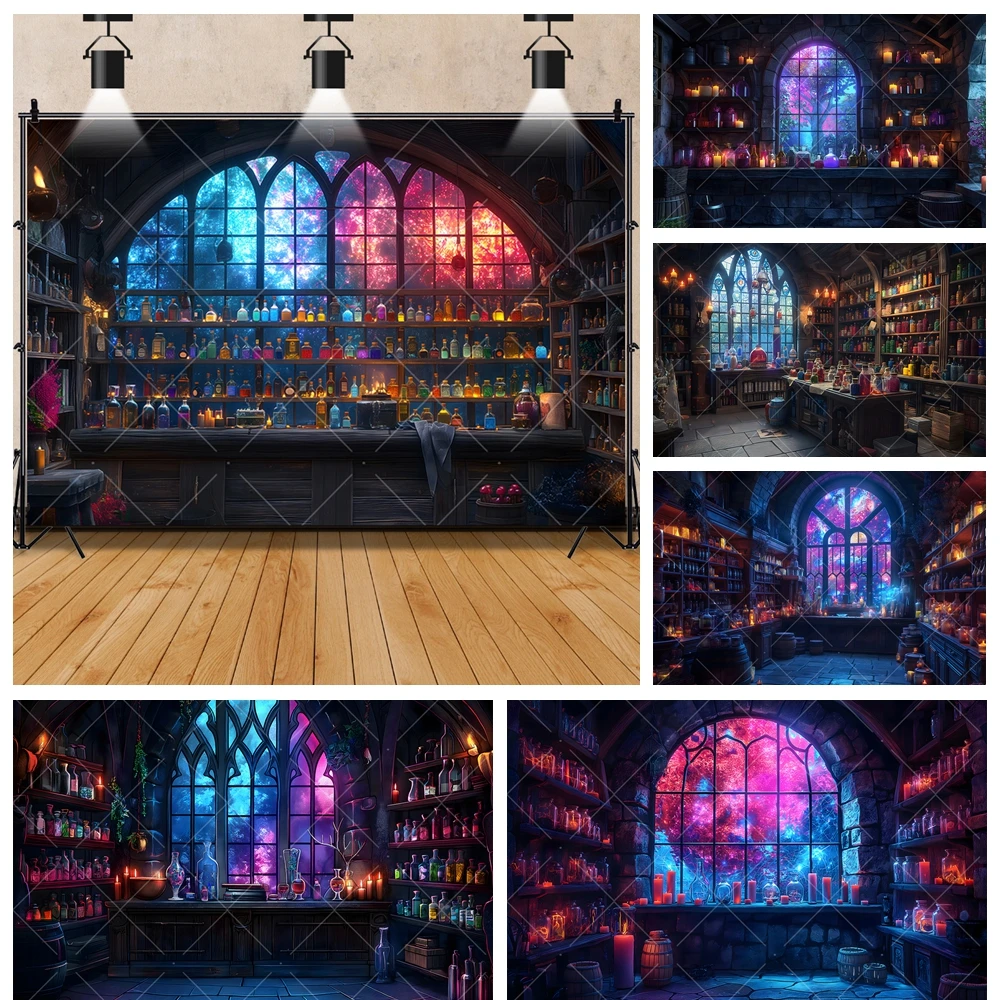 Фон для детской фотосъемки на Хэллоуин с изображением злых черных волшебных