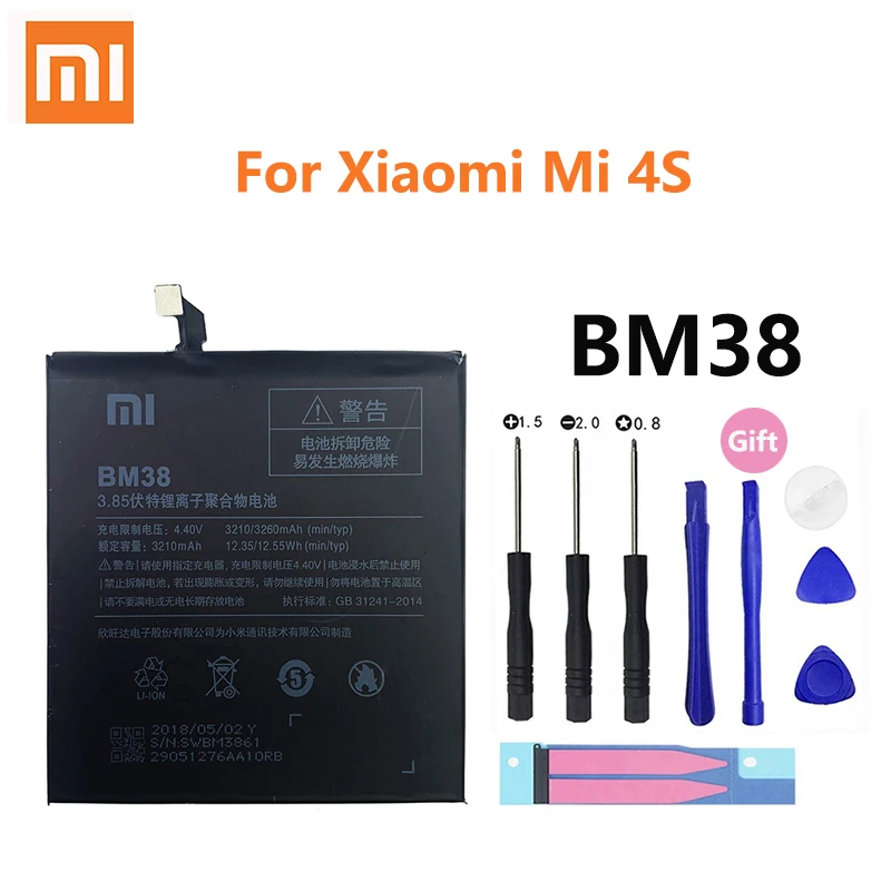 

Оригинальный аккумулятор Xiao Mi BM38 для телефона Xiaomi 4S Mi4S M4S, высококачественные сменные батареи для телефона 3260 мАч