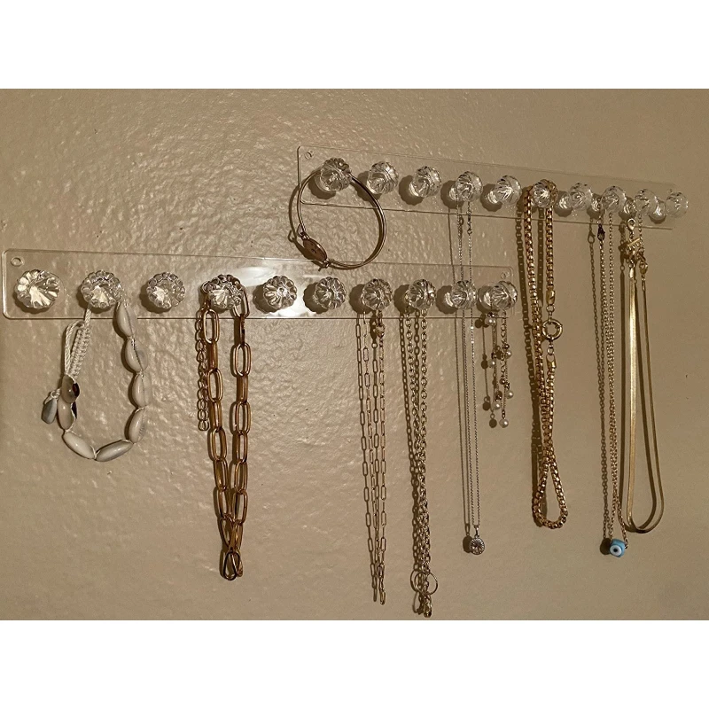 

Органайзер для ожерелий и ювелирных изделий, настенное крепление, прозрачная вешалка для ожерелий с 10 крючками для хранения ювелирных изде...