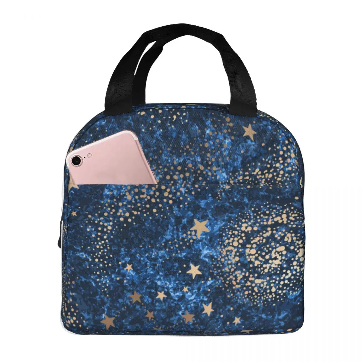 

Gold Nebula Constellations And Stars Cooler Bag Portable Zipper Thermal Lunch Bag Convenient Lunch Box Tote Food Bag