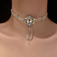new exaggerated womens crystal bead neck chain multi layer choker necklace chocker jewelry pendant 2022 collar for girl