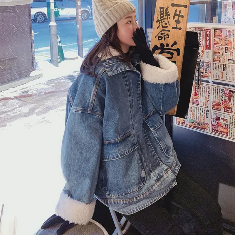 Новая зимняя теплая джинсовая куртка для холодной погоды Женская свободная